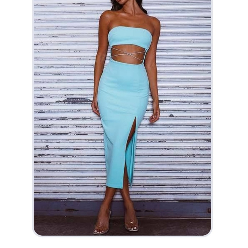 Strapless Aqua Cutout Dress